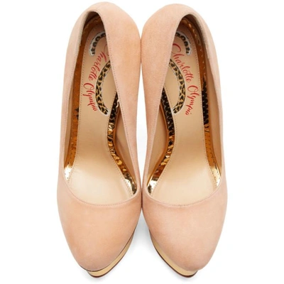 Shop Charlotte Olympia Pink Suede Platform Dolly Heels In 691 Blush/gold