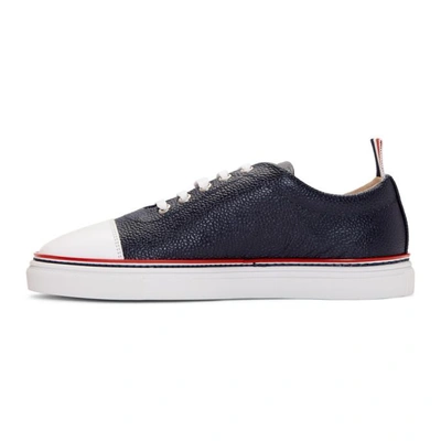 Shop Thom Browne Navy Straight Toe Cap Sneakers In 415 Navy