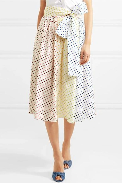 Shop Rosie Assoulin Polka-dot Flocked Cotton-blend Poplin Midi Skirt In White