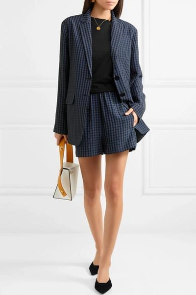 Shop Tibi Gingham Seersucker Shorts In Navy