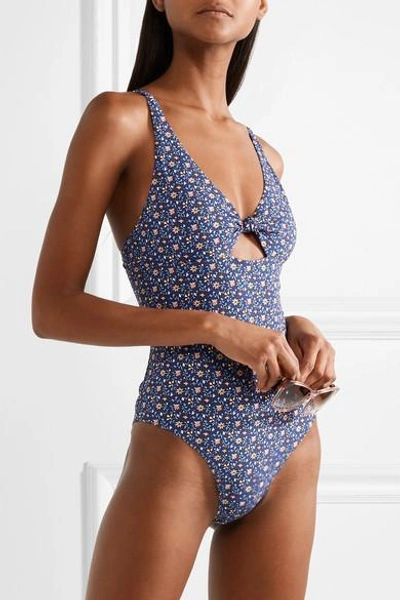 Shop Tory Burch Palma Cutout Floral-print Swimsuit In Navy