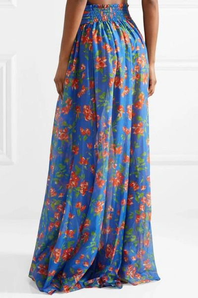 Shop Caroline Constas Hera Printed Cotton And Silk-blend Voile Maxi Skirt In Bright Blue