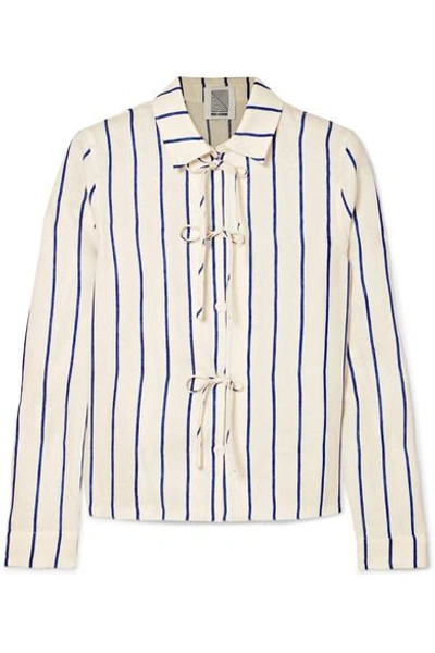 Shop Rosie Assoulin Bow-detailed Striped Cotton-blend Jacquard Shirt In White