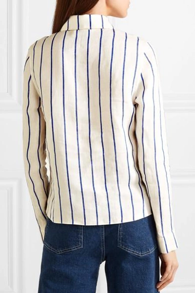Shop Rosie Assoulin Bow-detailed Striped Cotton-blend Jacquard Shirt In White