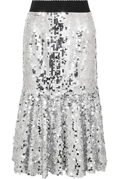 Shop Dolce & Gabbana Paillette-embellished Tulle Midi Skirt In Silver