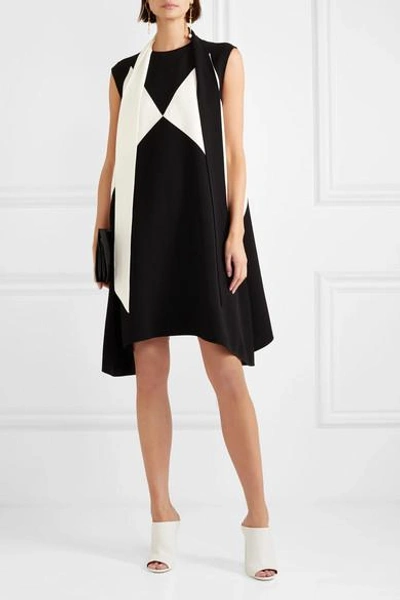 Shop Givenchy Oversized Pussy-bow Two-tone Crepe Mini Dress In Black