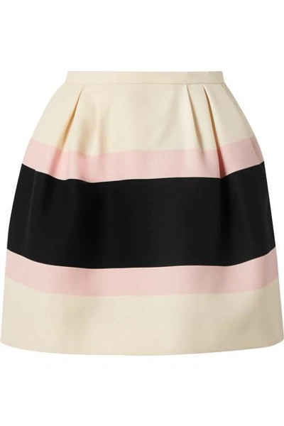 Shop Valentino Striped Wool And Silk-blend Crepe Mini Skirt In Cream