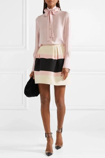 Shop Valentino Striped Wool And Silk-blend Crepe Mini Skirt In Cream