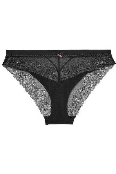 Shop Chantelle Le Marais Stretch-lace And Point D'esprit Briefs In Black