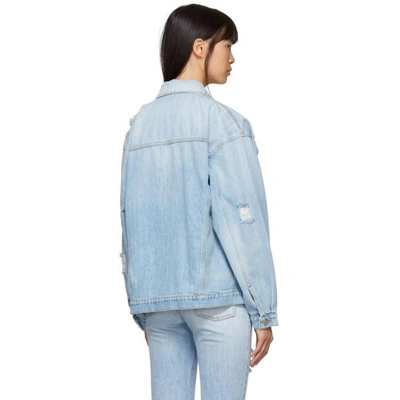 Shop Stella Mccartney Blue Shoulder Rip Denim Jacket In 4162 Dadef