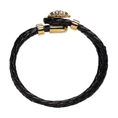 Shop Versace Black Braided Medusa Double Wrap Bracelet