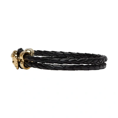 Shop Versace Black Braided Medusa Double Wrap Bracelet