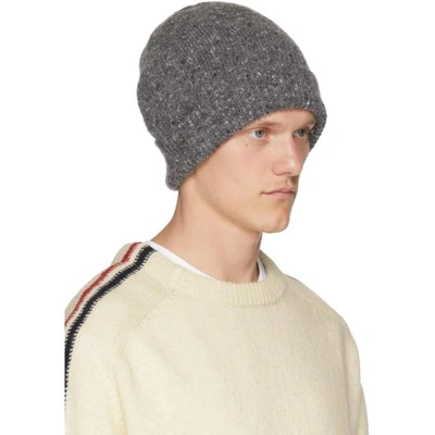 Shop Thom Browne Grey Mohair Intarsia Stripe Beanie In 035 Medgry