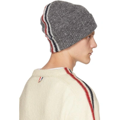 Shop Thom Browne Grey Mohair Intarsia Stripe Beanie In 035 Medgry