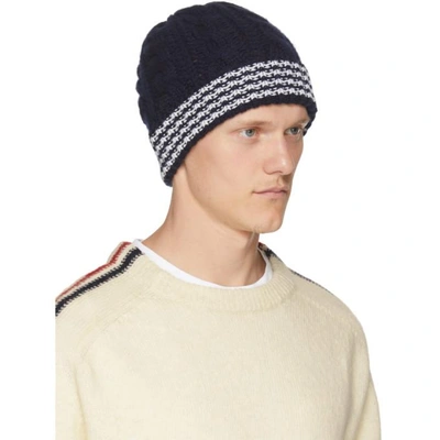 Shop Thom Browne Navy Cashmere Cable Knit Four Bar Beanie In 415 Navy