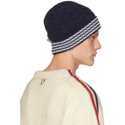 Shop Thom Browne Navy Cashmere Cable Knit Four Bar Beanie In 415 Navy