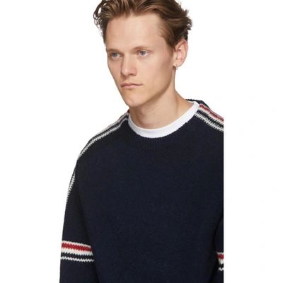 Shop Thom Browne Navy Classic Crewneck Stripes Pullover In 415 Navy