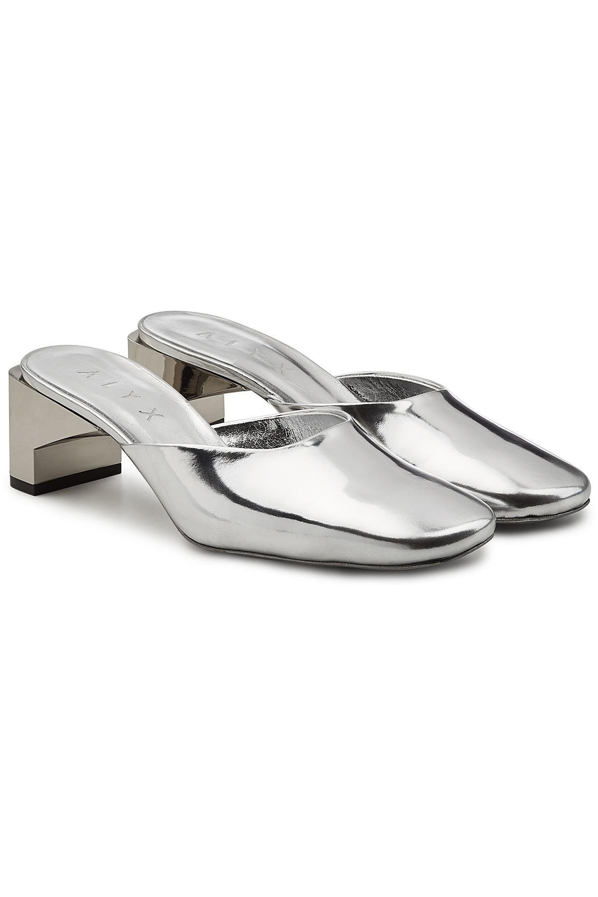 silver slipper shoes for women on Alyx Zu Zu Slipper Metallic Leather Mules In Silver Modesens
