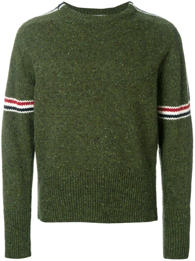 Shop Thom Browne Rwb Intarsia Armband Tweed Pullover In Green