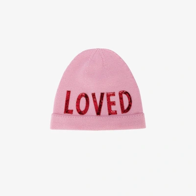 Shop Gucci Wool Hat With Sequin "loved" In Pink&purple