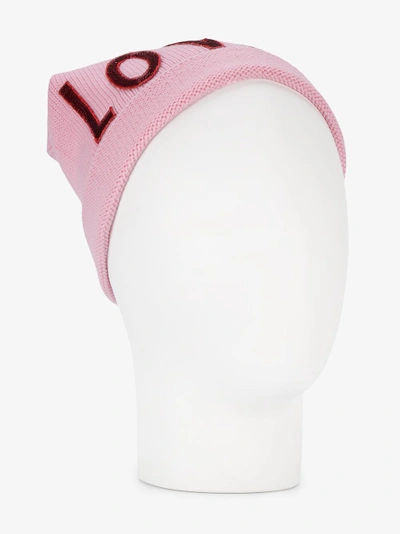 Shop Gucci Wool Hat With Sequin "loved" In Pink&purple