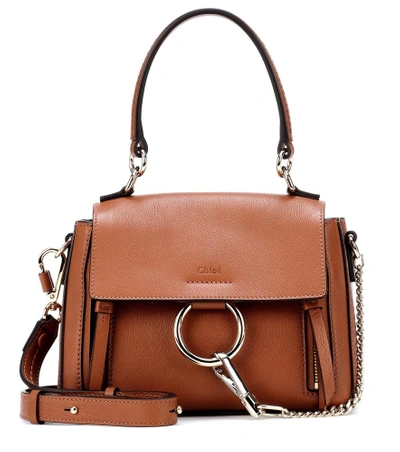 Shop Chloé Faye Day Mini Leather Shoulder Bag In Brown