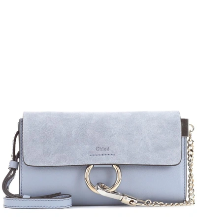 Shop Chloé Faye Mini Leather Wallet Bag In Blue