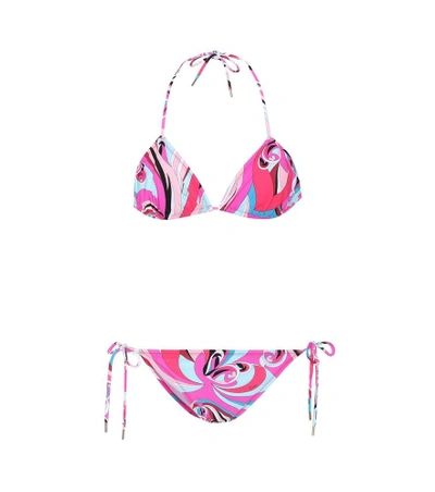 Shop Emilio Pucci Beach Printed Triangle Bikini In Pink