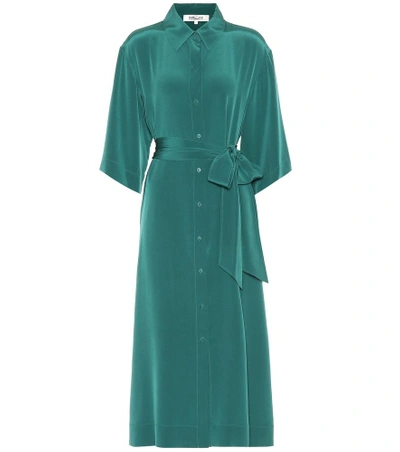 Shop Diane Von Furstenberg Silk Shirt Dress In Green