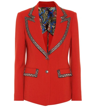 Shop Etro Wool-blend Blazer In Red
