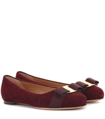 Shop Ferragamo Varina Suede Ballerinas In Red