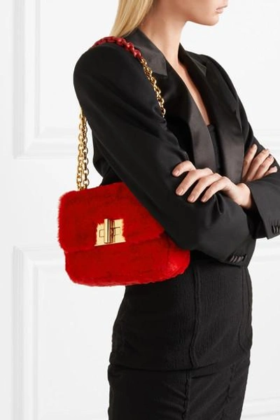 Shop Tom Ford Natalia Faux Fur Shoulder Bag In Red
