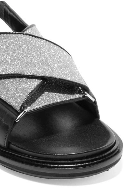 Shop Marni Glittered Leather Slingback Sandals In Black