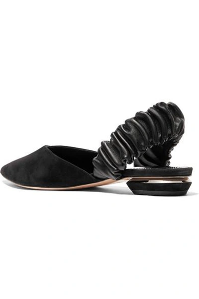 Shop Nicholas Kirkwood Suzi Suede And Ruched Leather Slingback Point-toe Flats In Black