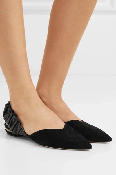 Shop Nicholas Kirkwood Suzi Suede And Ruched Leather Slingback Point-toe Flats In Black