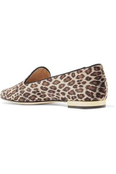 Shop Charlotte Olympia Nocturnal Embroidered Leopard-print Velvet Slippers In Leopard Print