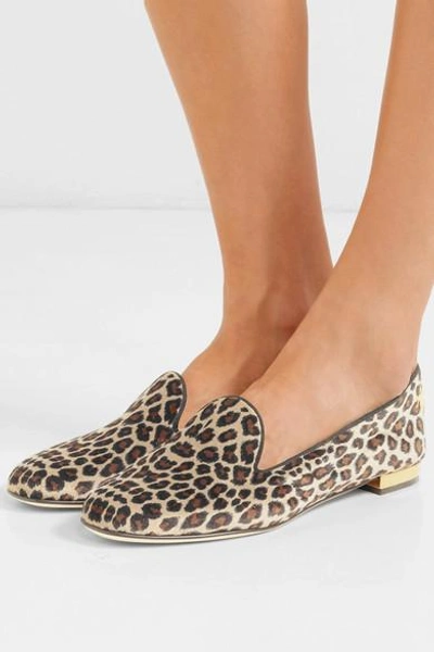 Shop Charlotte Olympia Nocturnal Embroidered Leopard-print Velvet Slippers In Leopard Print