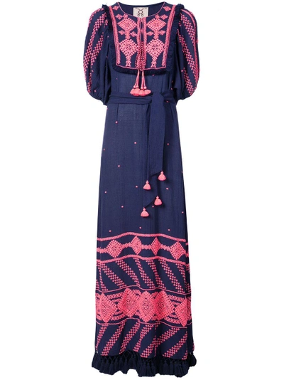 Shop Figue Mela Embroidered Dress In Blue