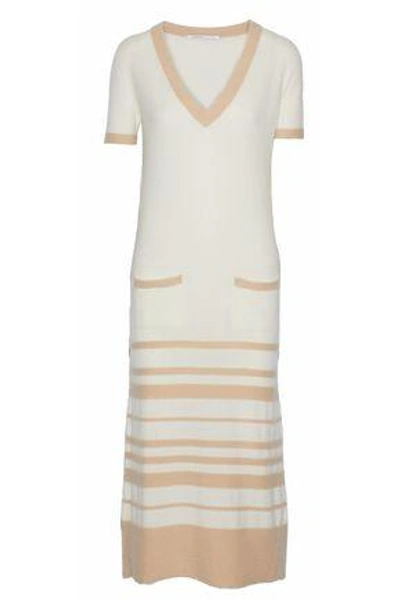 Shop Agnona Woman Striped Cashmere Midi Dress Cream