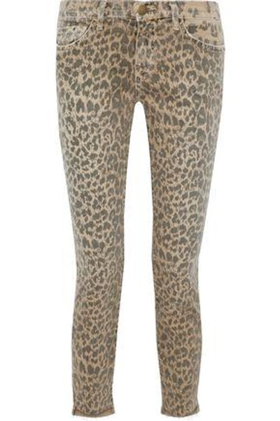 Shop Current Elliott The Stiletto Leopard-print Mid-rise Slim-leg Jeans In Animal Print