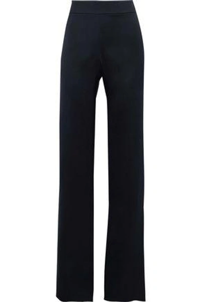 Shop Giorgio Armani Woman Silk-satin Wide-leg Pants Midnight Blue