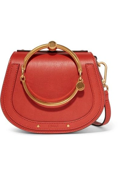 Shop Chloé Nile Bracelet Small Leather And Suede Shoulder Bag In Red