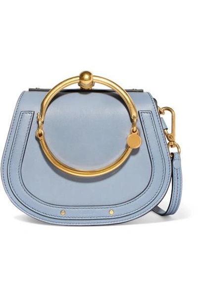 Shop Chloé Nile Bracelet Small Textured-leather And Suede Shoulder Bag In Blue