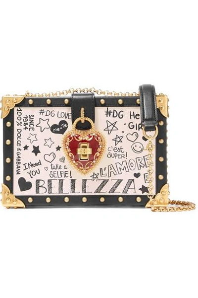 Shop Dolce & Gabbana Dolce Box Embellished Leather Shoulder Bag In Ivory