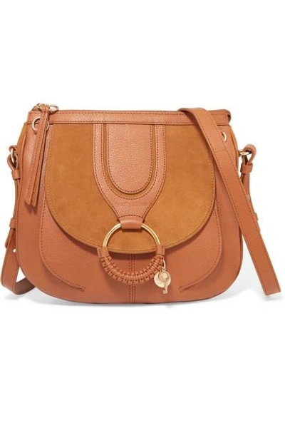 Shop See By Chloé Hana Small Textured-leather And Suede Shoulder Bag In Tan