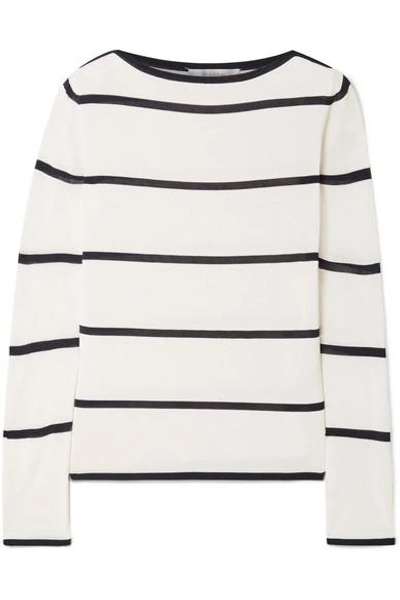 Shop Max Mara Striped Stretch-knit Sweater In White