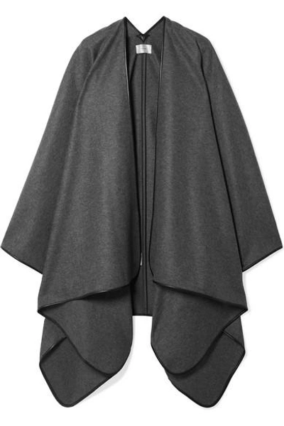 Shop The Row Shane Leather-trimmed Wool Cape In Dark Gray