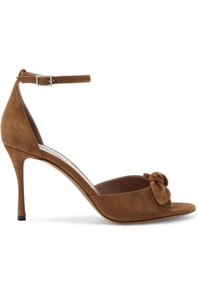Shop Tabitha Simmons Mimmi Bow-embellished Suede Sandals In Brown