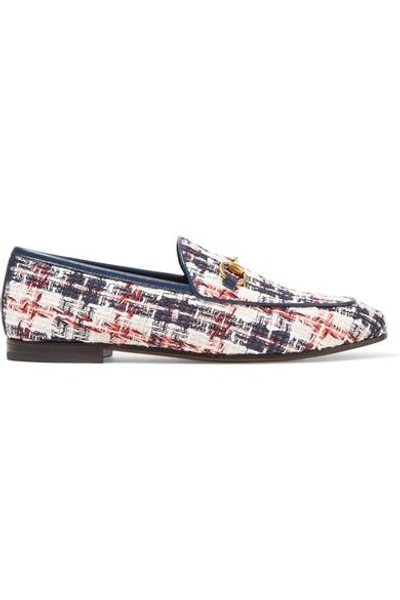 Shop Gucci Jordaan Horsebit-detailed Leather-trimmed Tweed Loafers