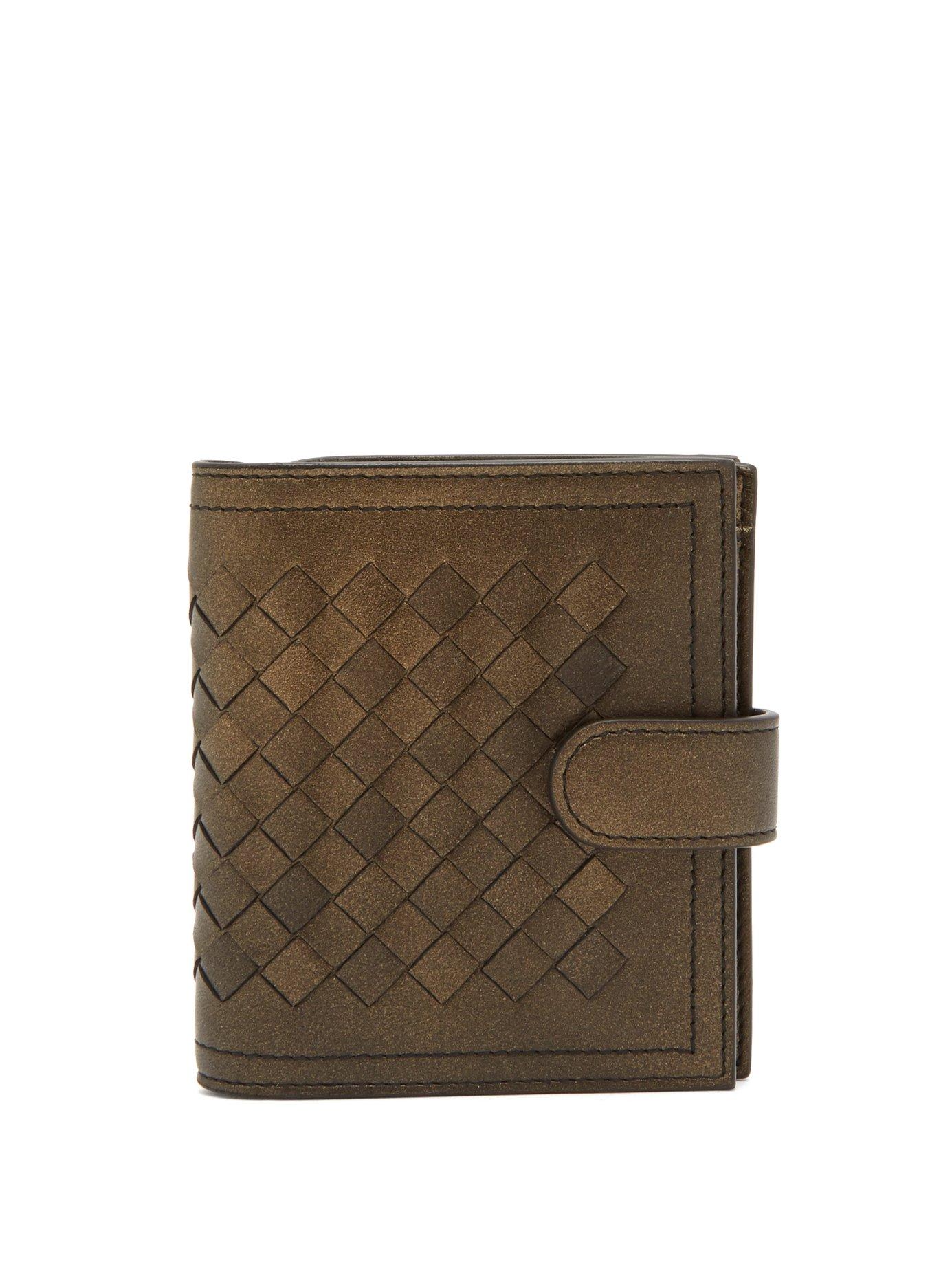 Bottega Veneta Intrecciato Bi-fold Leather Wallet In Gold | ModeSens